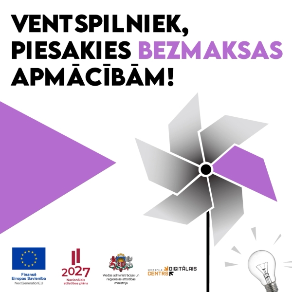 Infografika par bezmaksas apmācībām Ventspilī