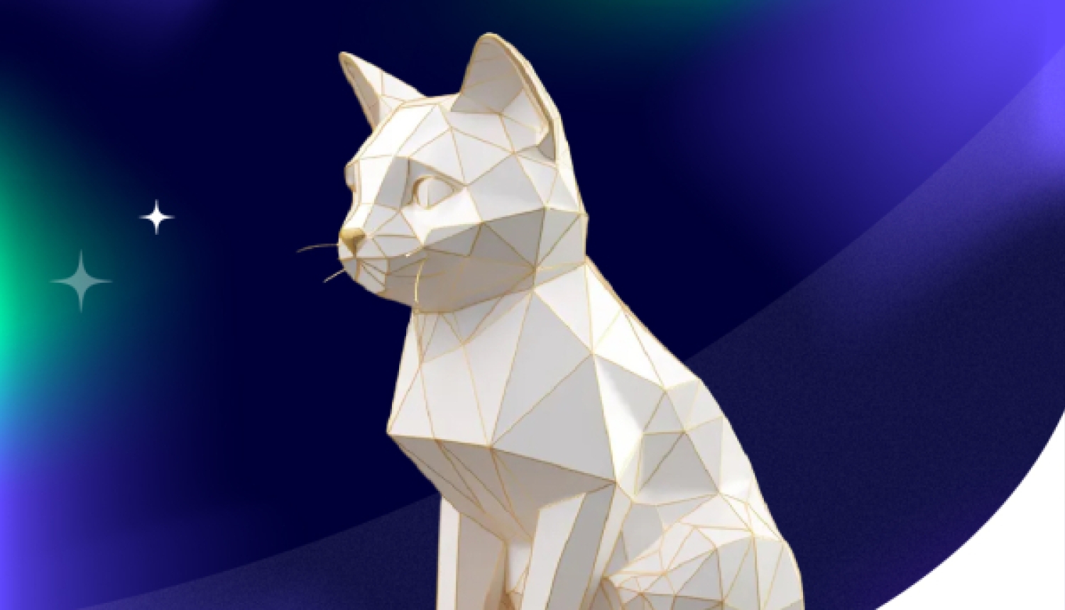 3D modelēts kaķis ar galaktiku aiz muguras