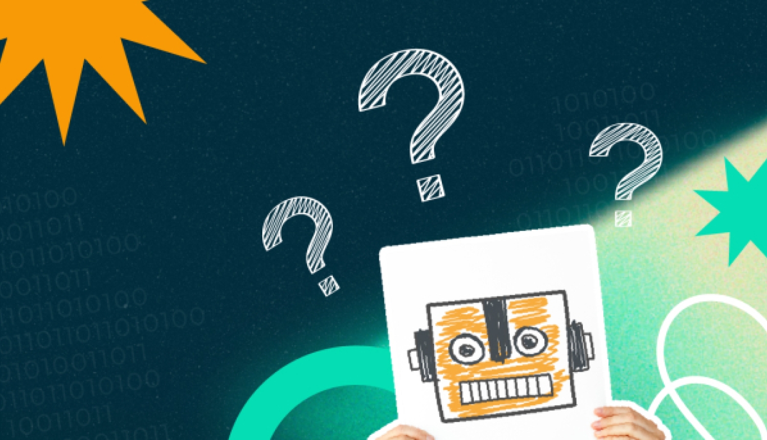 Puika tur sejai priekšā attēlu ar robota galvu