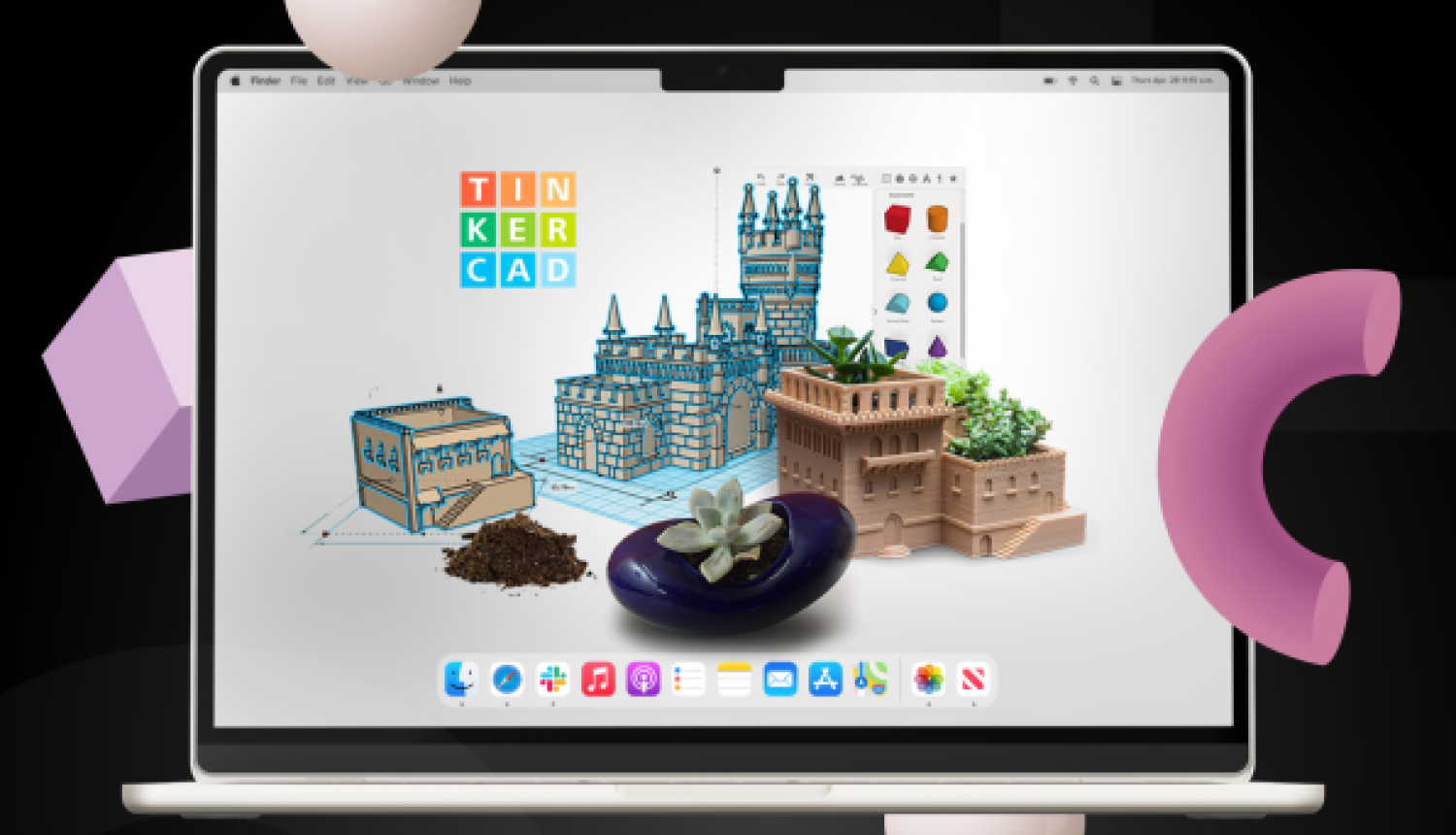 Digitāli uzzīmēta pils uz portatīvā datora