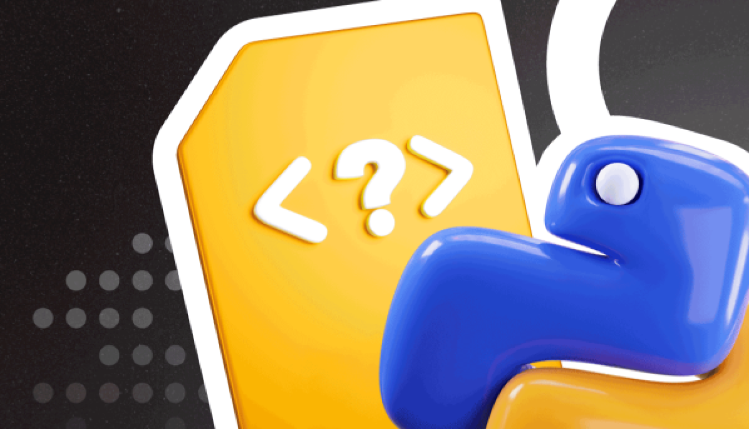 Dzeltena dokumenta ikona ar jautājuma zīmi un zili dzeltenu Python programmēšanas valodas logotipu uz tumša, grafiska fona.