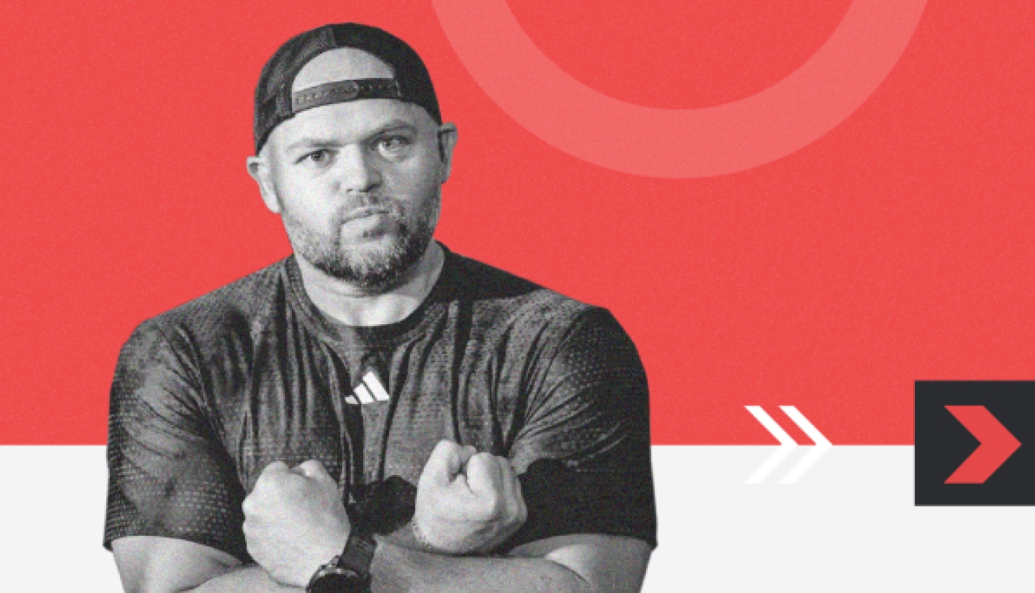 Motivācijas runai infografika. Vīrietis sakrustojis rokas.