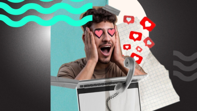 Infografika - vīrietis ar sirsniņām acīs